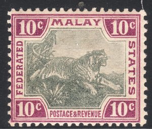 1901 Malaya 10¢ Tiger MLMH Sc# 23a CV: $90.00 Wmk 2 sdwys