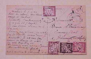 ALGERIA FRANCE  MEKNES 1942 WITH 4 POSTAGE DUES TIED IN FRANCE