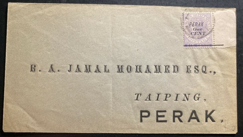 1891 iPoh Perak Straits Settlements Commercial Cover To Taiping SG#43