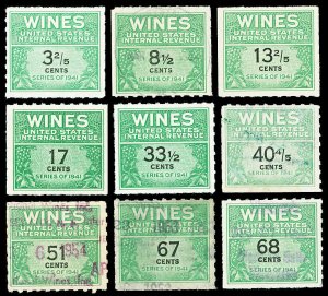 Scott RE183//RE193 1951-1954 3.4c-68c Wine Revenues Mint and Used Cat $115.65