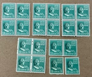 818 Millard Fillmore Prexie Series 13 cent VF MNH 20 stamps FV $2.60 issued 1938