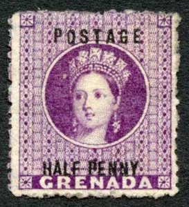 Grenada SG21d Half-penny Deep Mauve No Hyphen Mint (part gum) Cat 190 pounds 