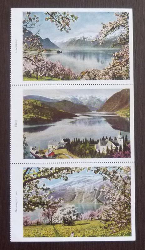 NORWAY - 3 EARLY POSTER STAMPS (MNH) - STRIP OF 3! norge ship church flower J8