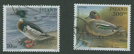 Iceland SC# 834-5  Two Ducks 10k & 500k, Used