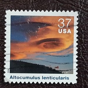 US Scott # 3878j; used 37c Cloudscape from 2004; VF centering; off paper