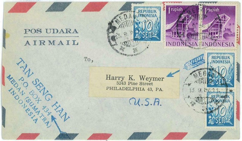 93736 -  INDONESIA  - POSTAL HISTORY -  Airmail COVER to the USA  1955