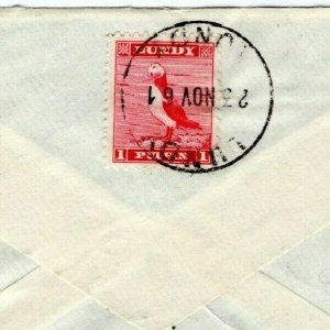 GB Devon Cover LUNDY 1 Puffin Stamp Sutton Coldfield 1961{samwells-covers}PE34 