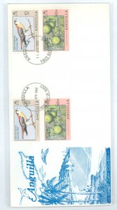 Anguilla 387-388 1980 bird & fruit 50th Anniversary of Scouting overprint, set of two gutter pairs on an unaddressed cacheted FD