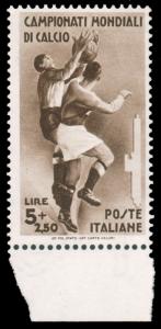 ITALY 1934 PLAYERS 5l + 2.50 l BROWN MNH #328 natural gum bends and CV$239.40...