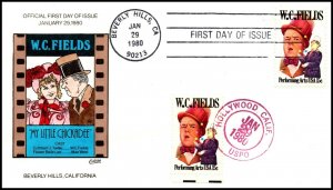 Scott 1803 15 Cents W.C. Fields Collins Hand Painted FDC