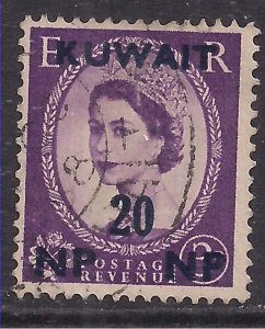 Kuwait 1957 - 58 QE2 20np Ovpt on 3d GB Wilding used SG 126 ( D963 )