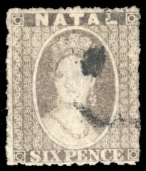 Natal #13 Cat$75, 1862 6p gray, used