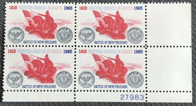 US #1261 MNH Plate Block of 4 LR Battle of New Orleans SCV $1.00 L23