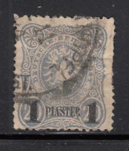 German Offices Turkey 1884 used Scott #4 1 piaster on 20pf Crown/eagle, black