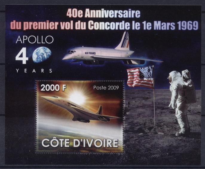 COTE D'IVOIRE IVORY COAST SHEET MNH AVIATION CONCORDE SPACE