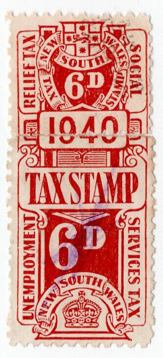 (I.B) Australia - NSW Revenue : Unemployment & Social Services Tax 6d (1940)