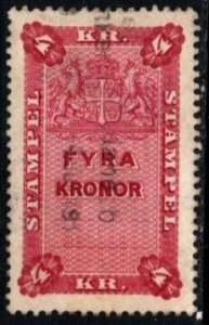 1912 Sweden Revenue 4 Kronor General Tax Duty Used