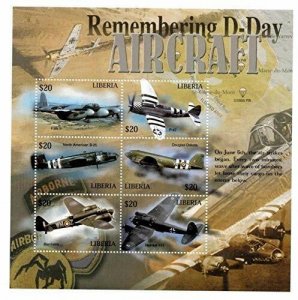 Liberia 2004 - World War II D-Day Aircraft - Sheet Of 6 Stamps - MNH