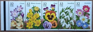 United States #3029a 32c Garden Flowers MNH strip of 5 (1996)
