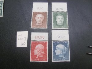 GERMANY 1954 MNH MI. 200-3 MARGIN  SET XF (263) ALL MARGIN #s OR CM