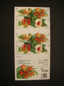 Scott 3313b, 33c Tropical Flowers, Pane of 20, #S22244, MNH Booklet Beauty