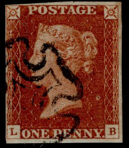 GB QV SG10, 1d DEEP red-brown PLATE 37, USED. Cat £110. BLACK MX. LB