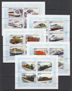 Chad Sc 897-908 MNH. 2001 Trains, cplt set, 10 sheets of 4 plus 2 souv sheets VF