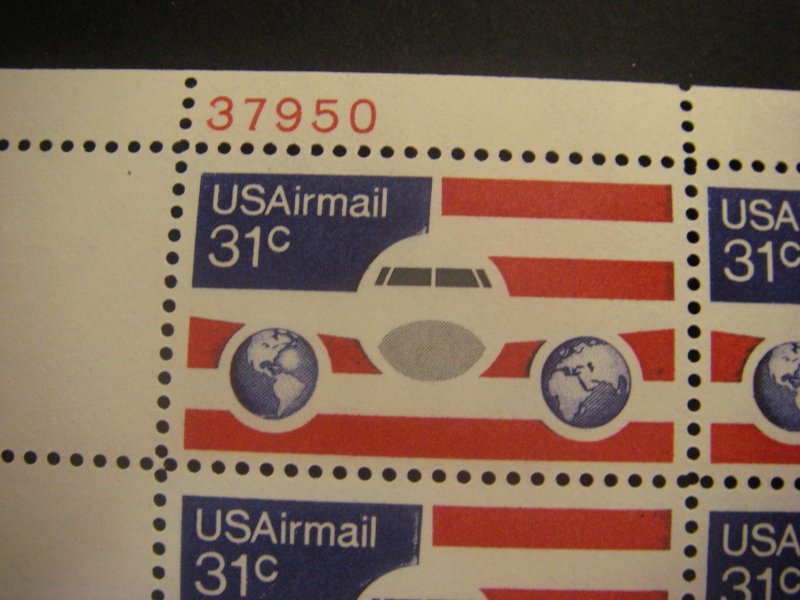 Scott C90, 31c Plane & Flag, PB4 #37950 x 4 Matched Set, MNH Airmail Beauties