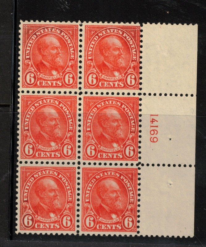 USA #558 Very Fine Never Hinged Plate Block Of Six 