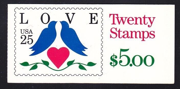 US BK169 MNH 1990 $5.00 Love Doves Full Booklet Plate #1211 @Face