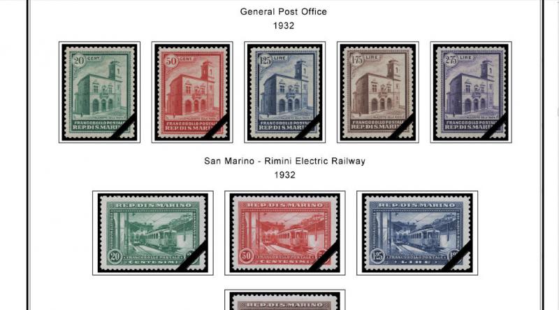 COLOR PRINTED SAN MARINO [CLASS.] 1877-1943 STAMP ALBUM PAGES (24 illust. pages)