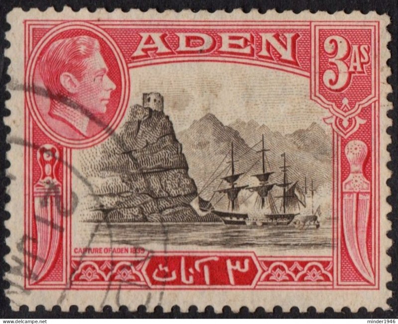 ADEN 1939 KGV 3 Anna Sepia & Carmine SG22 Used