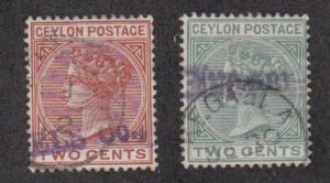 Ceylon # 85-86,  Queen Victoria, Used, 1/3 Cat.