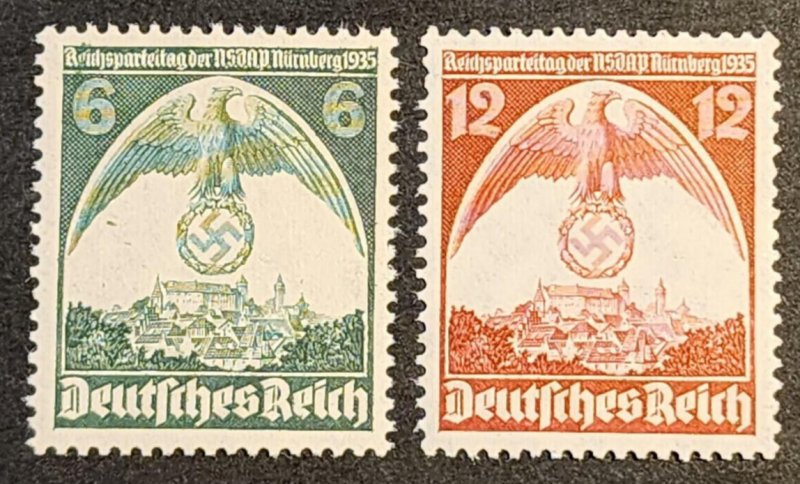 WW2 WWII German Third Reich Nazi Swastika eagle stamps set MLH SC 465-466 SW2