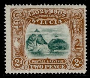 ST. LUCIA EDVII SG63, 2d green & brown, M MINT. Cat £18.