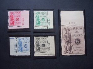 1941 #PS11-PS 15 Postal Savings Stamp Plate # Singles  MNH OG VF CV $185 #2