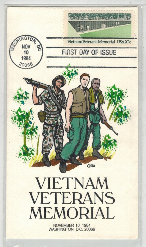 1984 COLLINS HANDPAINTED FDC 2109 TRIBUTE TO VIETNAM VETERANS MEMORIAL WALL