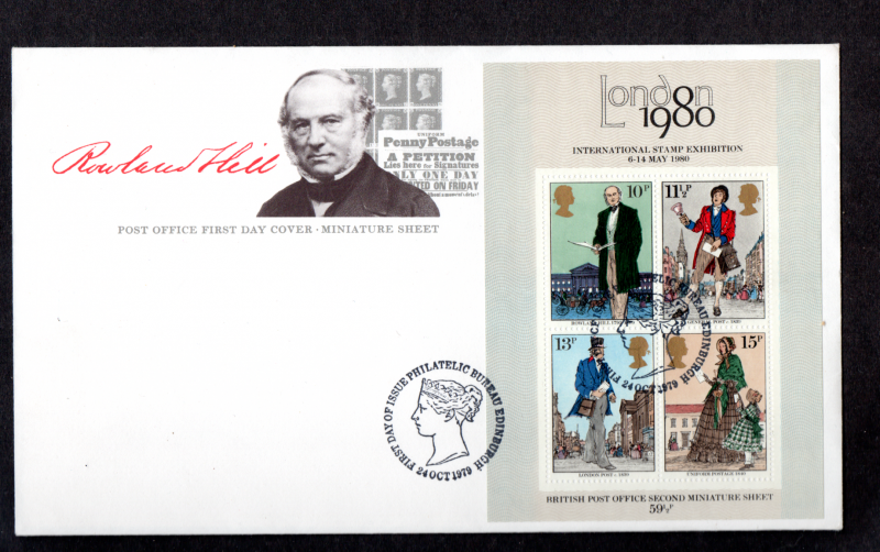 Rowland Hill m/sheet missing pale greenish-yellow on FDC