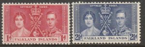 FALKLAND IS. 82-83, CORONATION COMMON DESIGN 1937, SHORT SET MINT, NH. VF. (858)