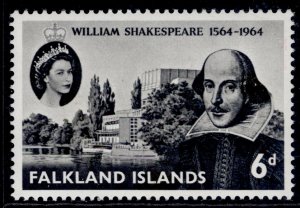 FALKLAND ISLANDS QEII SG214, 1965 6d birth of Shakespeare, NH MINT.