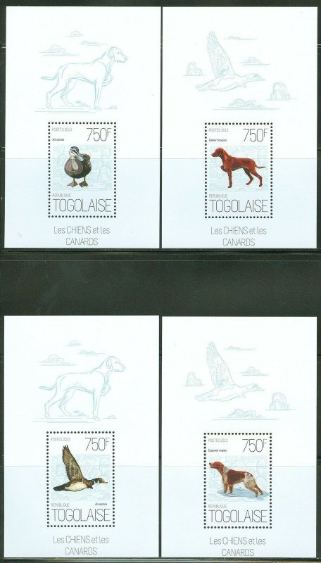 TOGO 2013  DOGS AND DUCKS  SET OF  FOUR SOUVENIR SHEETS MINT NH