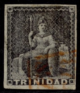 TRINIDAD QV SG10, (1d) dark grey, FINE USED. Cat £95. CERT