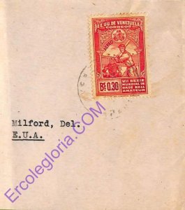 ad6412 - VENEZUELA - Postal History - airmail BASEBALL stamp on cover cut-out