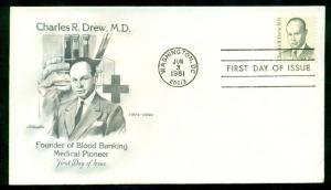 DR. CHARLES R. DREW 1981 FDC FOUNDER OF BLOOD BANKING ARTMASTER CACHET