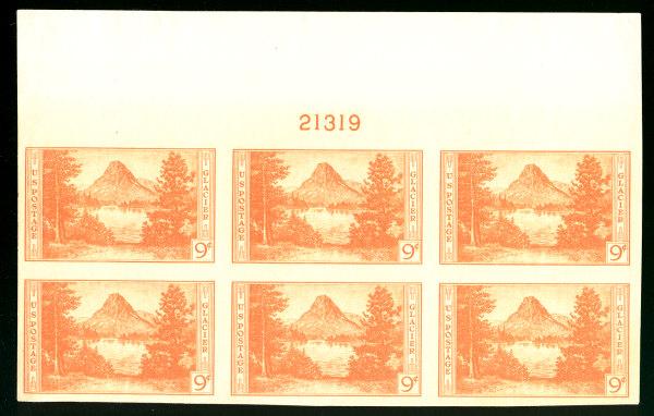 US # 764 PLATE BLOCK, SUPERB mint never hinged, TOP,  a super plate,  no gum ...