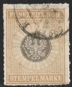 Germany PRUSSIA 1862 15sgr Light Brown ARMS Revenue Erler No.11 VFU