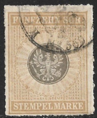 Germany PRUSSIA 1862 15sgr Light Brown ARMS Revenue Erler No.11 VFU