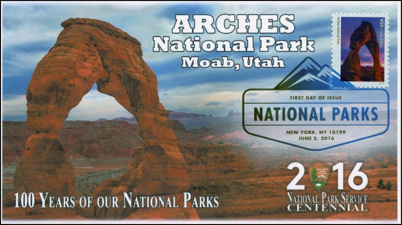 2016, National Parks, Centennial, Arches NP, Digital Color Postmark, 16-148