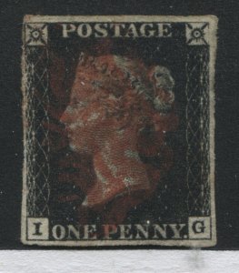 1840 Penny Black lettered IG used with red MX and 4 margins 