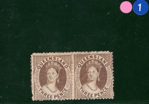 Australia States QUEENSLAND Chalon SG.67a 3d RE-ENTRY Pair Mint MM RARE PIBLUE1